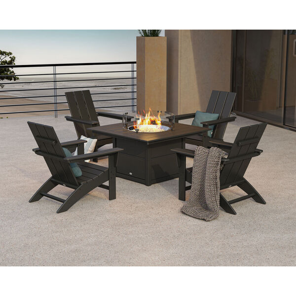 Black Adirondack Chair Conversation Set with Fire Pit Table, 5-Piece, image 2