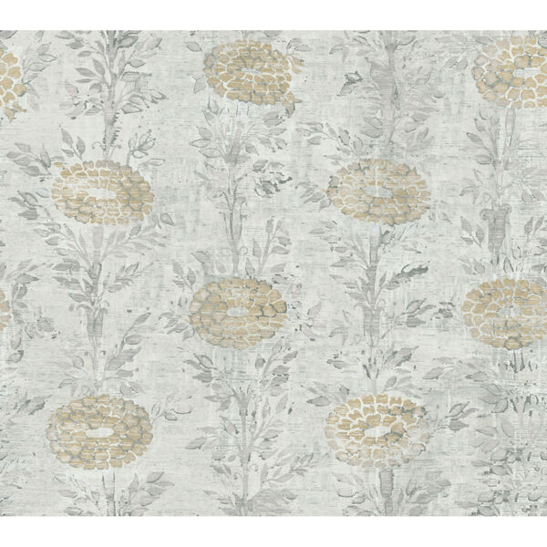Ronald Redding Tea Garden Gold and White French Marigold Wallpaper, image 2