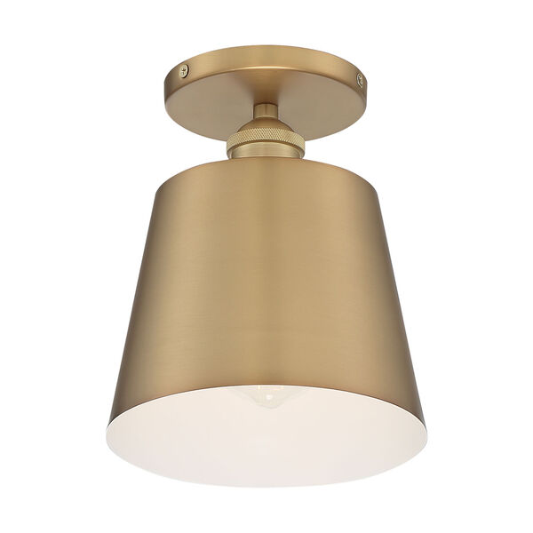 Motif Brushed Brass and White Seven-Inch One-Light Semi-Flush Mount, image 1