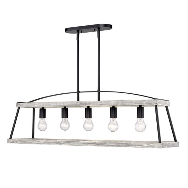 Teagan Natural Black 40-Inch Five-Light Linear Pendant with Gray Harbor Wood Accents, image 3
