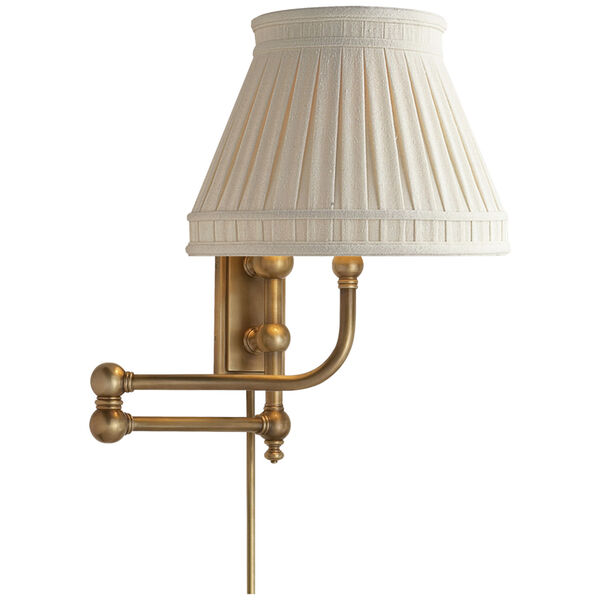 Pimlico Swing Arm in Antique-Burnished Brass with Linen Collar Shade by Chapman and Myers, image 1