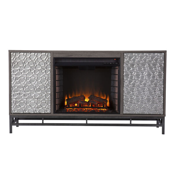 Hollesborne Gray and gunmetal gray Electric Fireplace with Media Storage, image 2