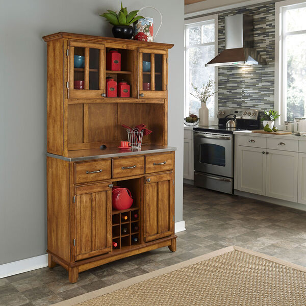 Cottage Oak Buffet with Two Door Hutch and Stainless Top, image 2