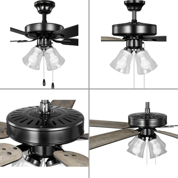 AirPro Builder Matte Black Four-Light LED 52-Inch  Ceiling Fan with Clear Seeded Glass Light Kit, image 3
