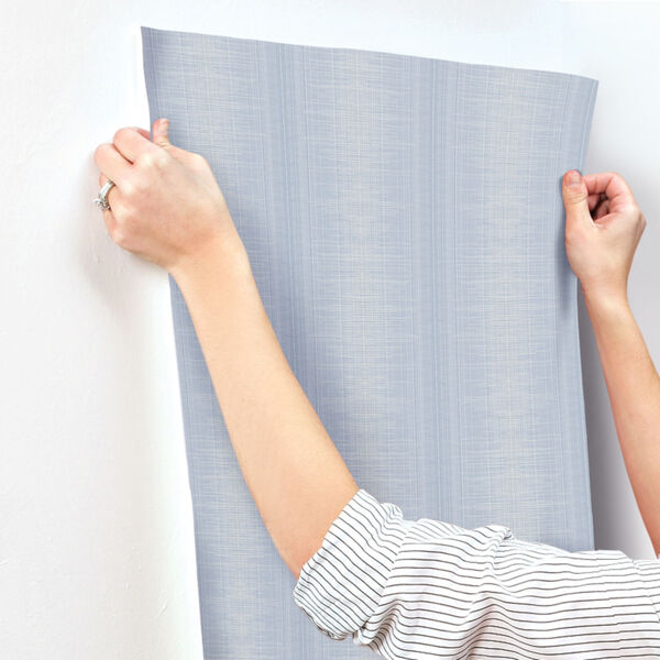 Handpainted  Blue Silk Weave Stripe Wallpaper, image 3