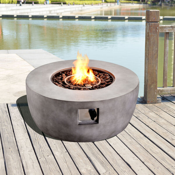 Light Grey Outdoor 36-Inch Round Concrete Gas Fire Pit, image 3