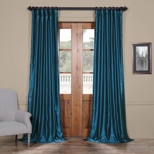 Ocean Blue Vintage Textured Faux Dupioni Silk Curtain - SAMPLE SWATCH ONLY, image 1