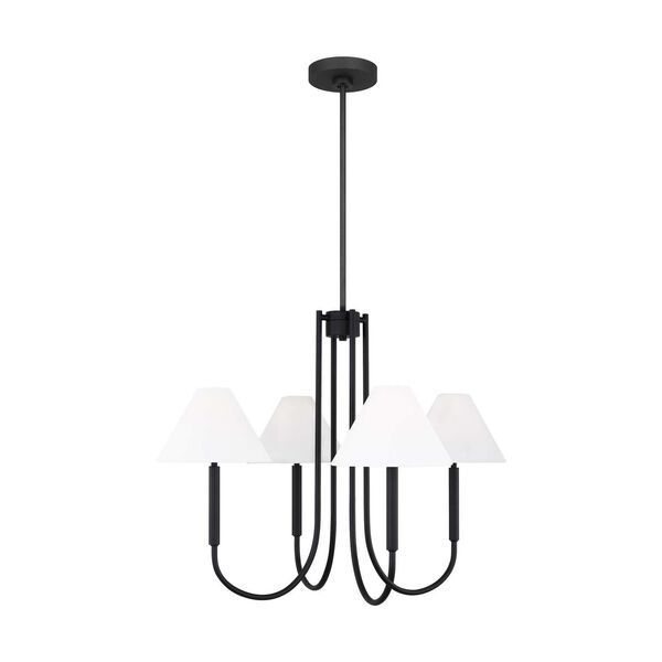 Porteau Midnight Black Five-Light Medium Chandelier with White Linen Shade by Drew and Jonathan, image 1