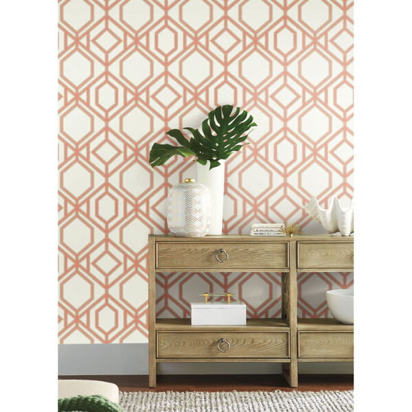 Tropics Coral Sawgrass Trellis Pre Pasted Wallpaper - SAMPLE SWATCH ONLY, image 6