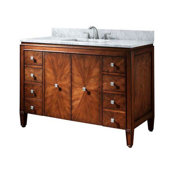 Brentwood 49-Inch New Walnut Vanity with Carrera White Marble Top, image 2