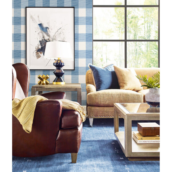 Lillian August Luxe Retreat Coastal Blue and Ivory Rugby Gingham Unpasted Wallpaper, image 2