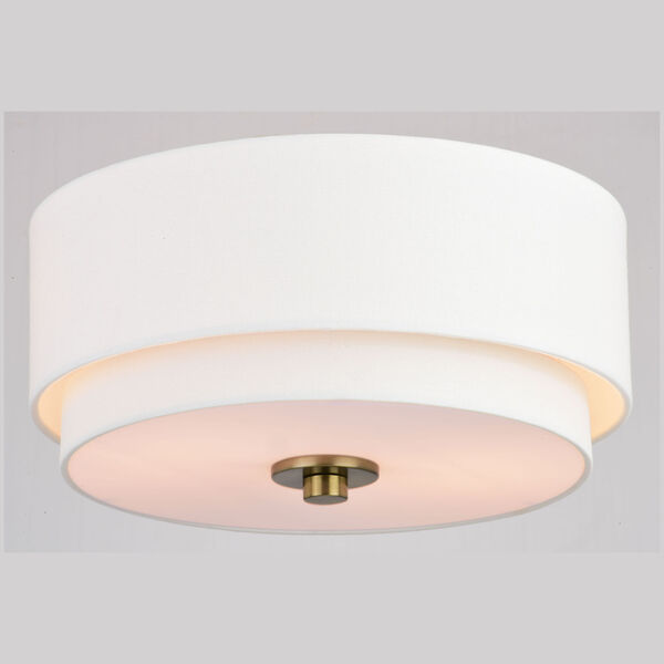 Burnaby Matte Brass 13-Inch Two-Light Flush Mount with White Fabric Drum Shade, image 6