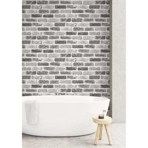 NextWall Gray Washed Brick Peel and Stick Wallpaper, image 4
