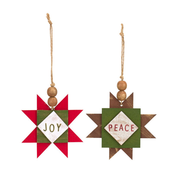 Green Joy and Peace Star Novelty Ornament, Set of 12, image 1