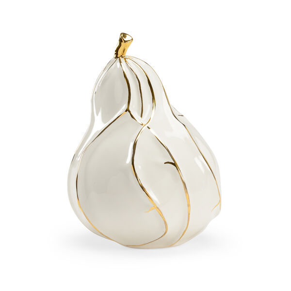 Claire Bell White Porcelain Pear with Gold Accents, image 1