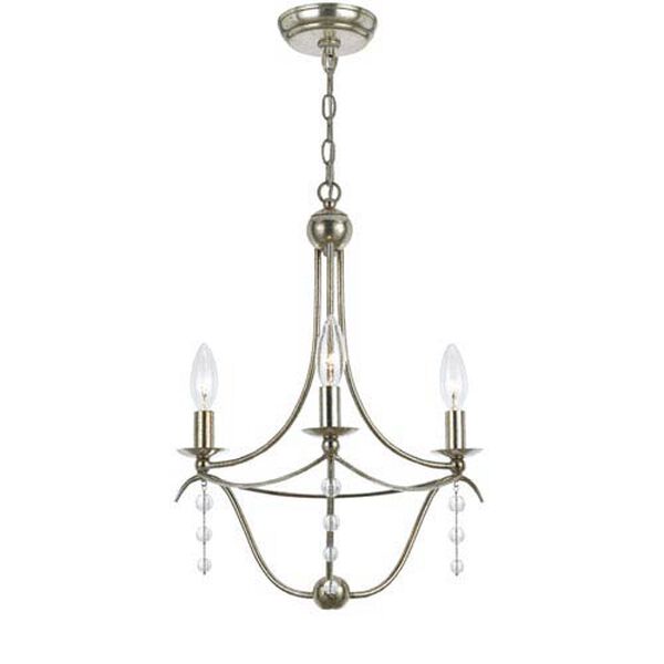 Metro Antique Silver Three-Light Chandelier with Clear Beads, image 1