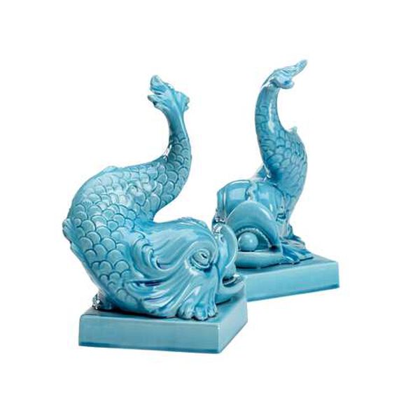 Newport Mansions Turquoise Glaze Italian Renaissance Dolphin Figurine, Set of 2, image 3