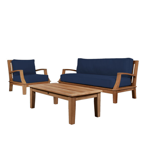 Grande Natural Teak Four-Piece Outdoor Deep Seating Setwith Sunbrella Navy Blue Cushion, image 4