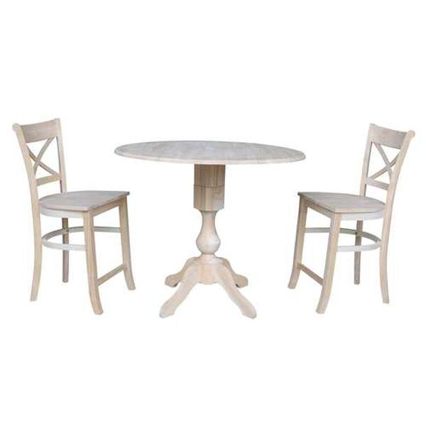 Gray and Beige 36-Inch Round Pedestal Counter Height Table with Charlotte Stools, 3-Piece, image 1