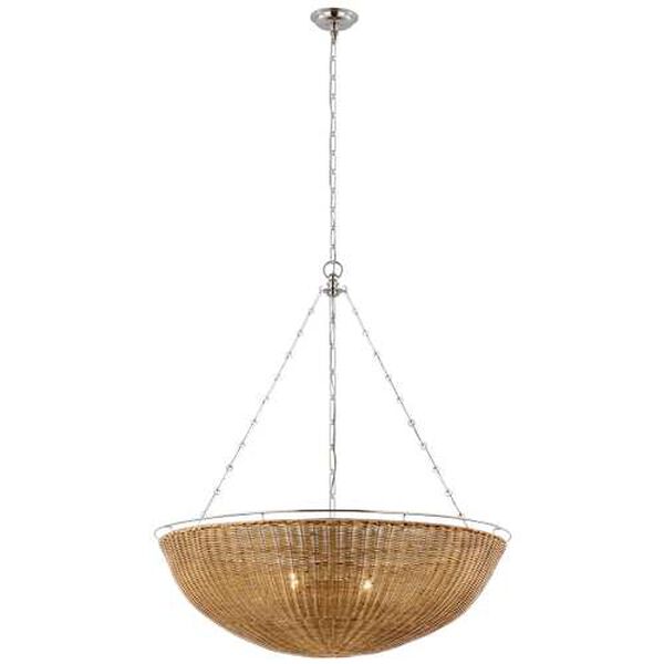 Clovis Polished Nickel and Natural Four-Light Extra Large Chandelier by Chapman and Myers, image 1