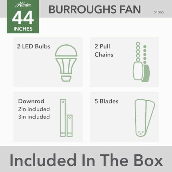 Burroughs Matte Black 44-Inch Ceiling Fan with LED Light Kit and Pull Chain, image 8