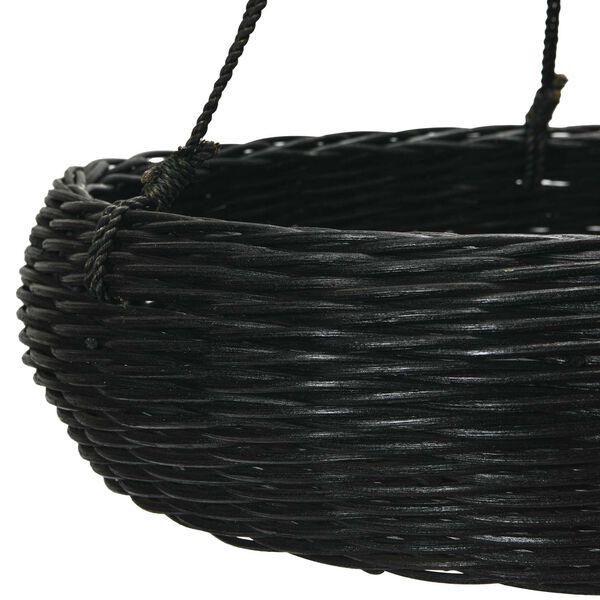 Black Hand-Woven Hanging Rattan Basket with Jute Rope Hanger, image 4