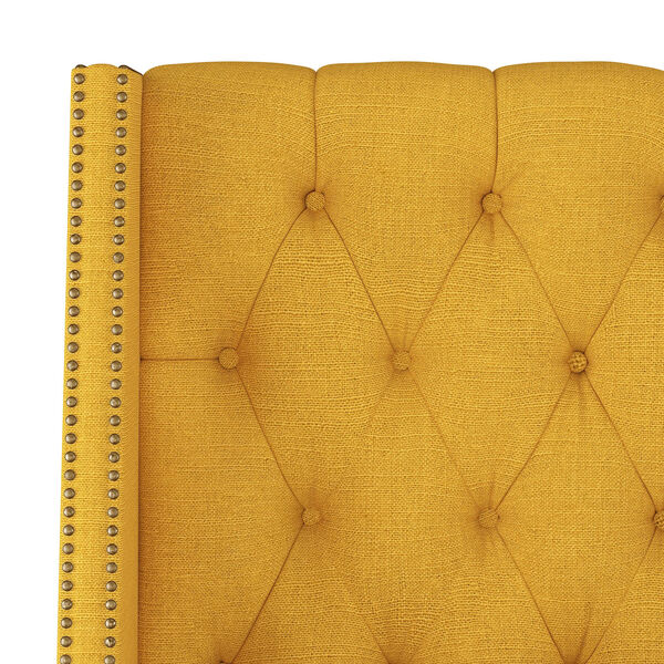 Queen Linen French Yellow 68-Inch Nail Button Tufted Wingback Bed, image 3