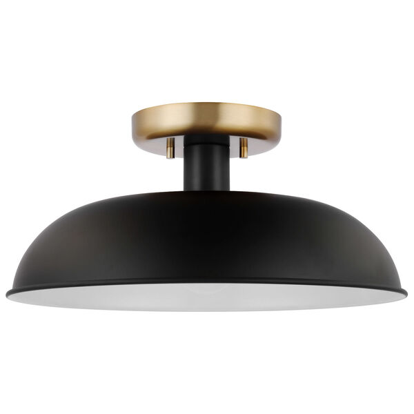 Colony Matte Black and Burnished Brass 15-Inch One-Light Semi Flush Mount, image 1