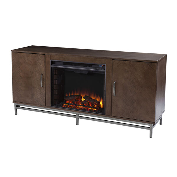 Dibbonly Brown and matte silver Electric Fireplace with Media Storage, image 2