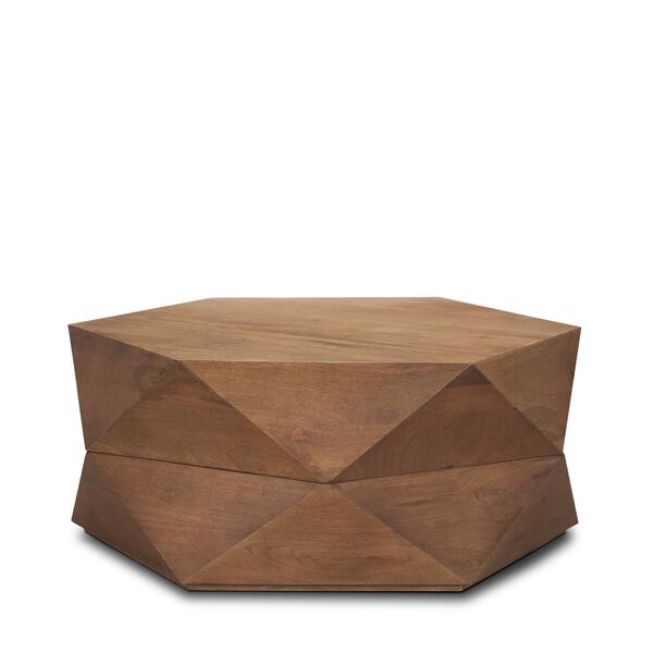 Arreto Brown Hexagonal Hinged Wood Top and Base Coffee Table, image 1