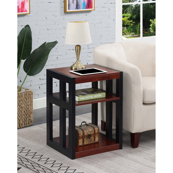 Monterey Cherry and Black End Table with Shelves, image 2