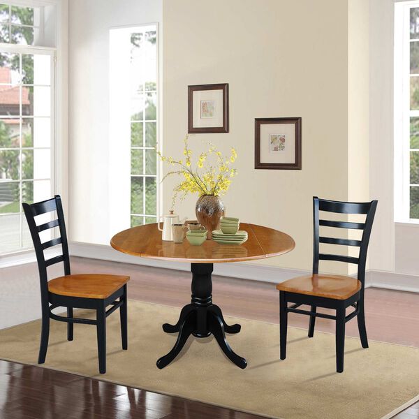 Black and Cherry 42-Inch Dual Drop Leaf Dining Table with Ladderback Chairs, Three-Piece, image 2