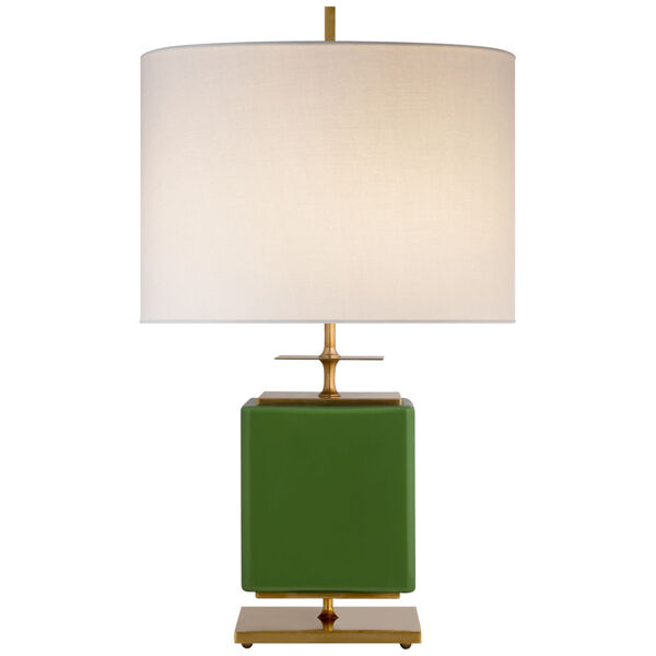 Beekman Small Table Lamp in Green Reverse Painted Glass with Cream Linen Shade by kate spade new york, image 1
