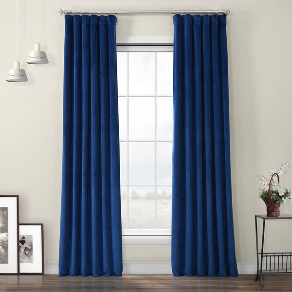 Blue Heritage Plush Velvet Curtain Single Panel, image 1