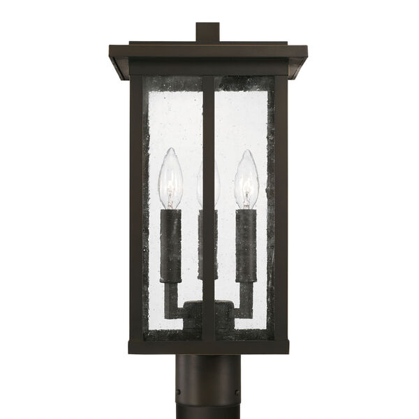 Barrett Oiled Bronze Three-Light Outdoor Post Lantern with Antiqued Glass, image 2