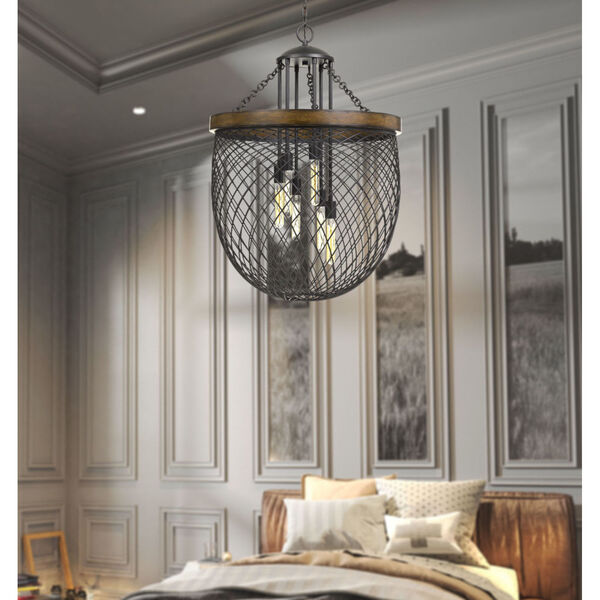 Marion Bronze and Natural Six-Light Chandelier, image 2