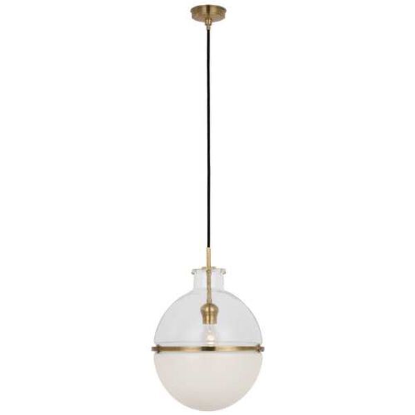 Maxey Antique Brass One-Light Globe Pendant with Clear and White Glass by Thomas O'Brien, image 1