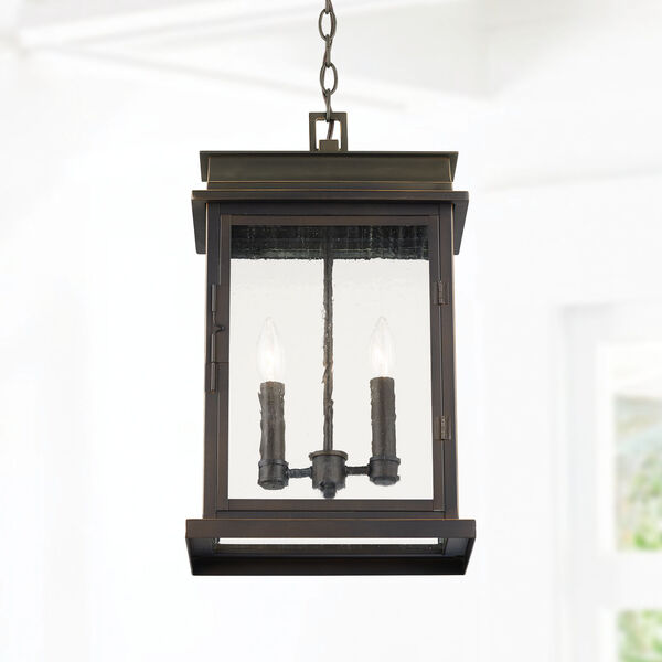 Bolton Oiled Bronze Two-Light Outdoor Hanging Pendant with Antiqued Glass, image 2
