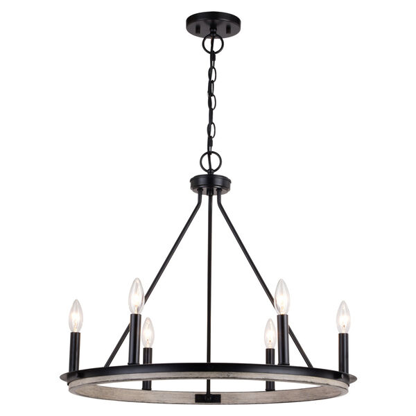 Russel Matte Black and Weathered Gray Six-Light Chandelier, image 1