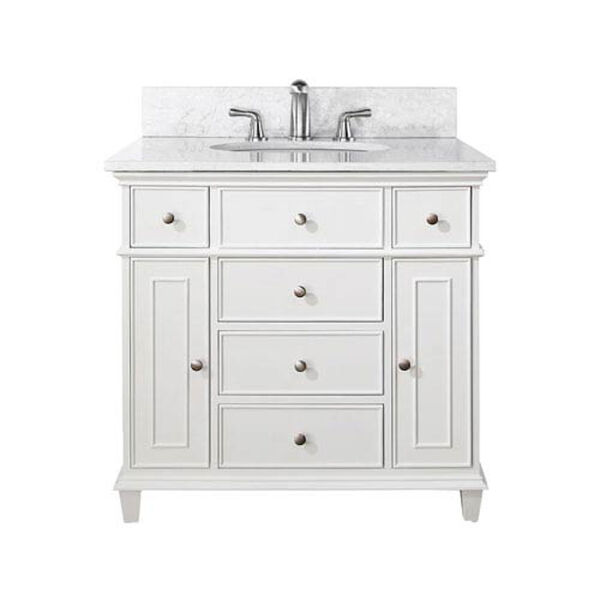 Windsor 36-Inch White Vanity with Carrera White Marble top and Undermount Sink, image 1