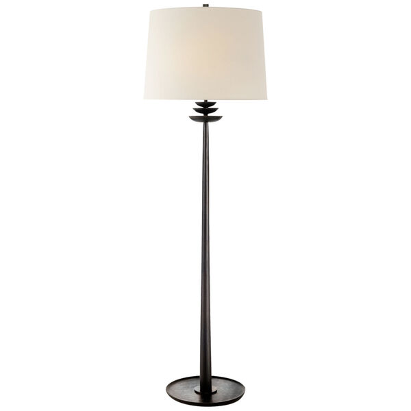 Beaumont Floor Lamp in Aged Iron with Linen Shade by AERIN, image 1