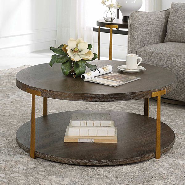 Palisade Rich Coffee and Natural Round Wood Coffee Table, image 2