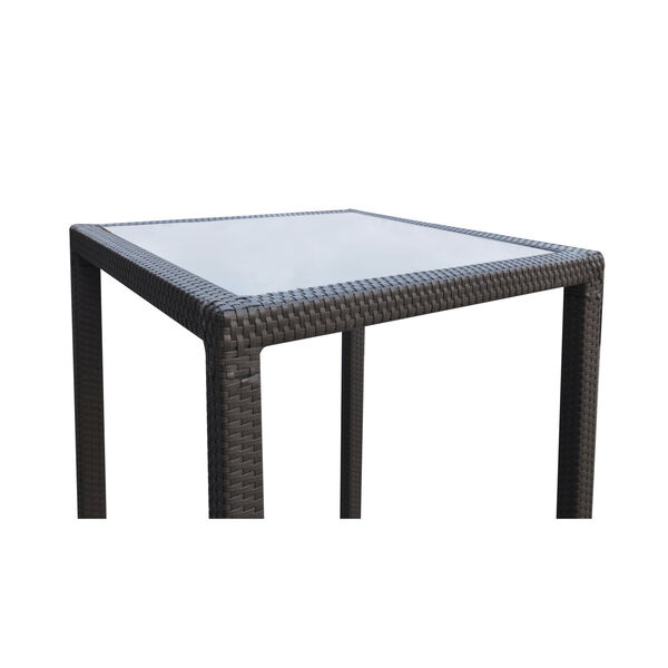 Tropez Black Outdoor Patio Wicker Bar Table with Black Glass Top, image 2