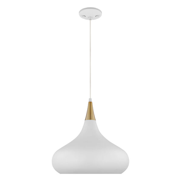 Phoenix Matte White and Burnished Brass 14-Inch One-Light Pendant, image 3