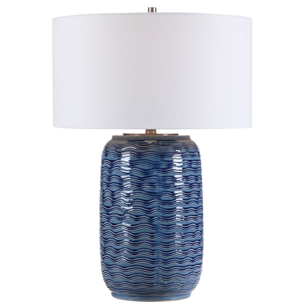 Sedna Blue and Brushed Nickel One-Light Table Lamp with Round Hardback Drum Shade, image 7