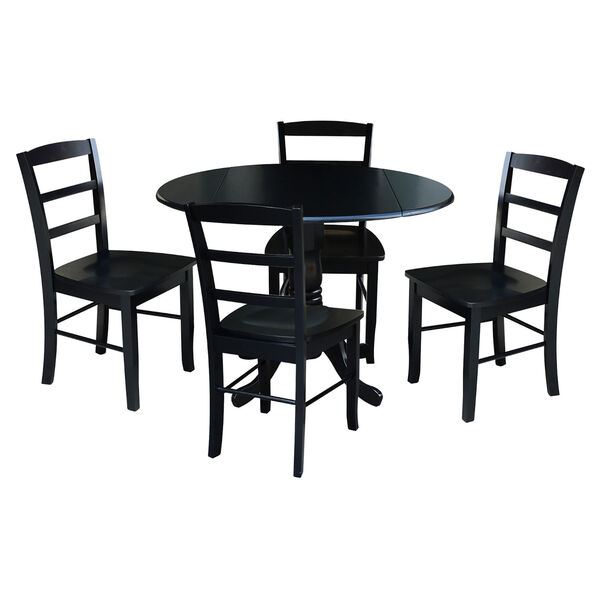 Black 42-Inch Dual Drop Leaf Table with Four Ladder Back Dining Chair, Five-Piece, image 1