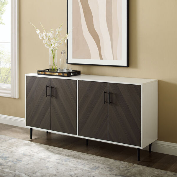 Hampton Ash Brown Bookmatch and Solid White TV Stand, image 2