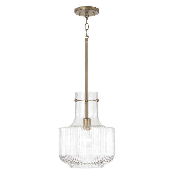 Nyla Aged Brass One-Light Pendant with Clear Fluted Glass, image 1