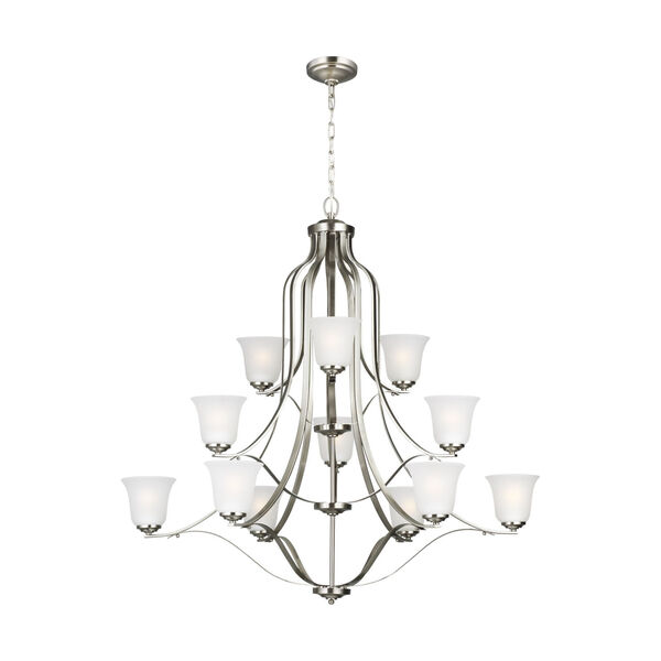 Emmons Brushed Nickel 12-Light Chandelier with Satin Etched Shade, image 1