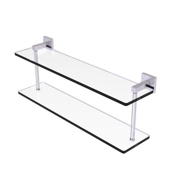 Montero Satin Chrome 22-Inch Two Tiered Glass Shelf, image 1